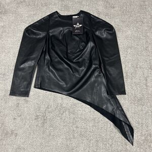 Julia Allert Top Womens XL Faux Vegan Leather Black Edgy Biker Asymmetric New